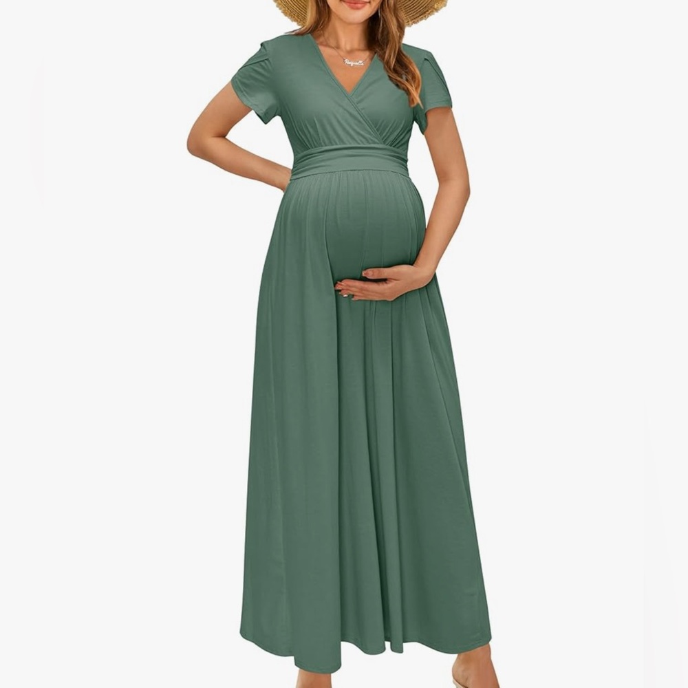 NWT - OUGES - Maternity Maxi Dress Wrap V Neck Baby Shower Pregnancy